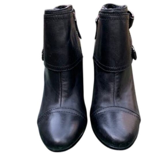 Sam Edelman High Heeled Buckled Black Leather Boots Size 8.5 - Picture 2 of 5